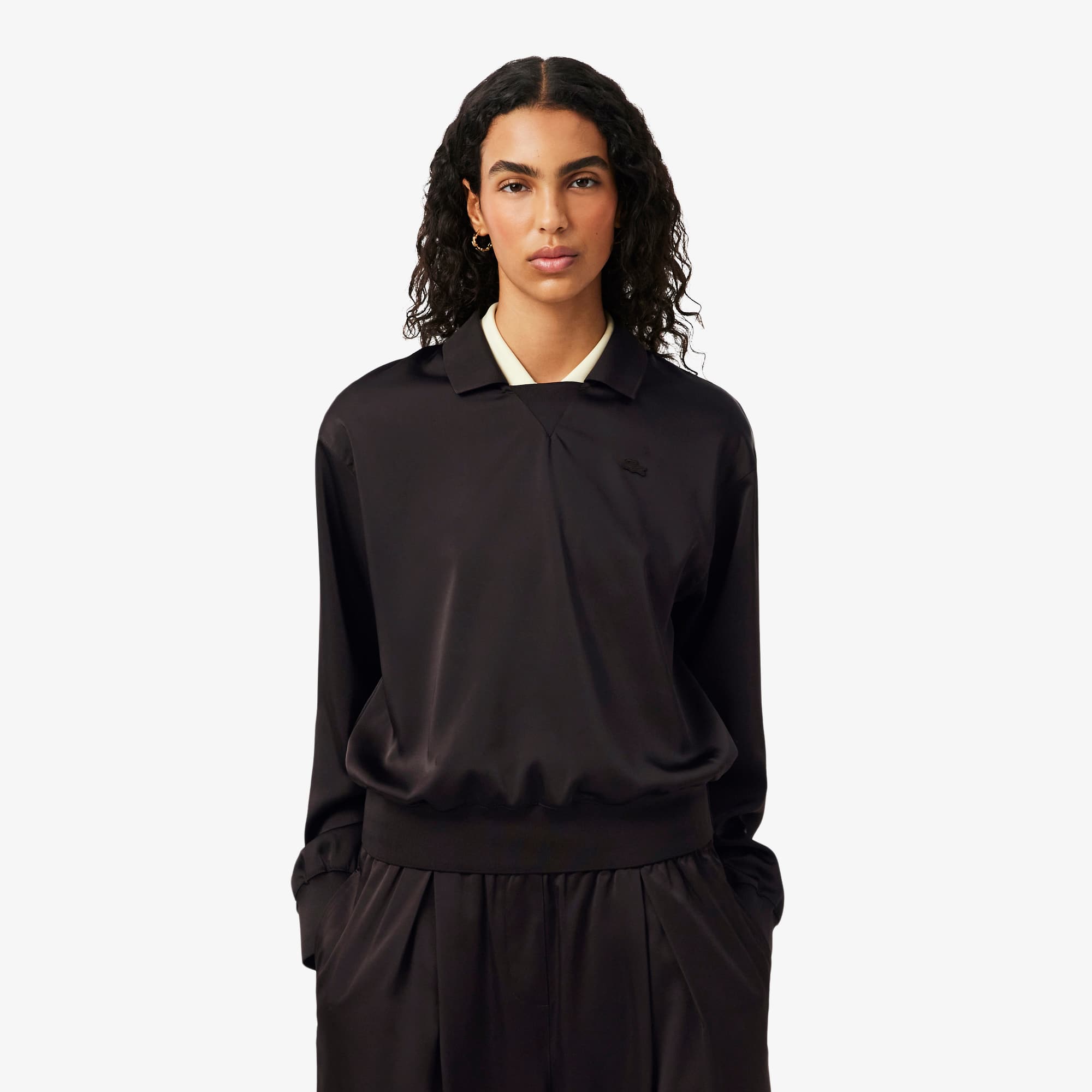 Relaxed Fit Satin Polo - Brown