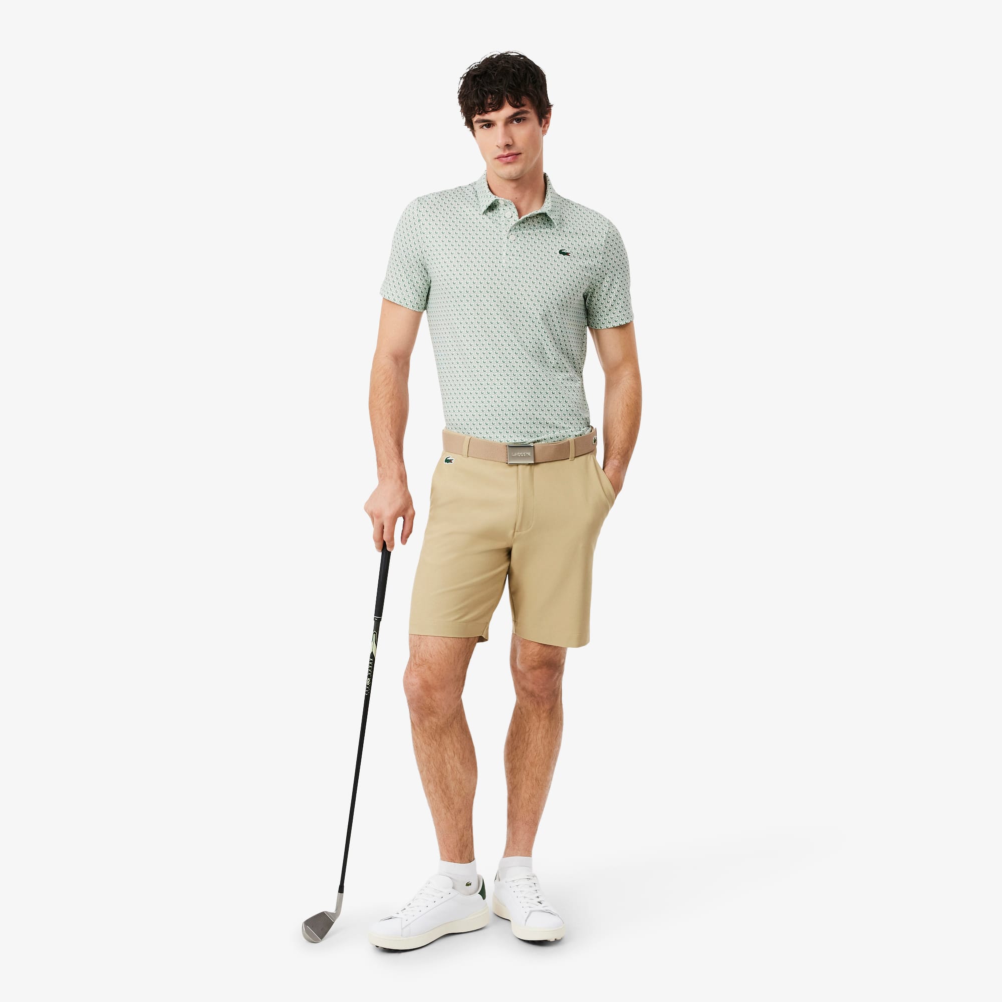 Regular Fit Printed Golf Polo - White / Green