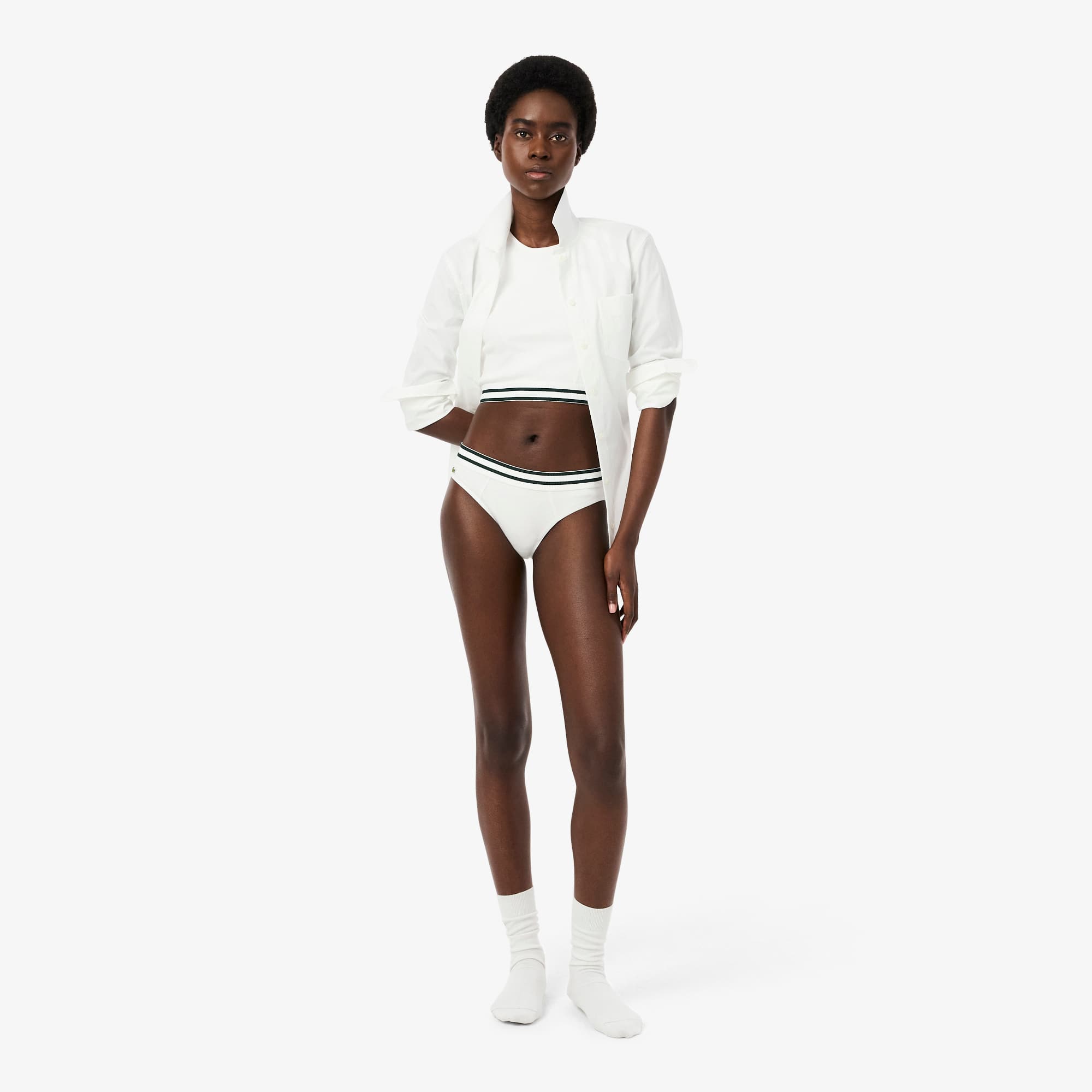 Stripe Waist Cotton Briefs - White