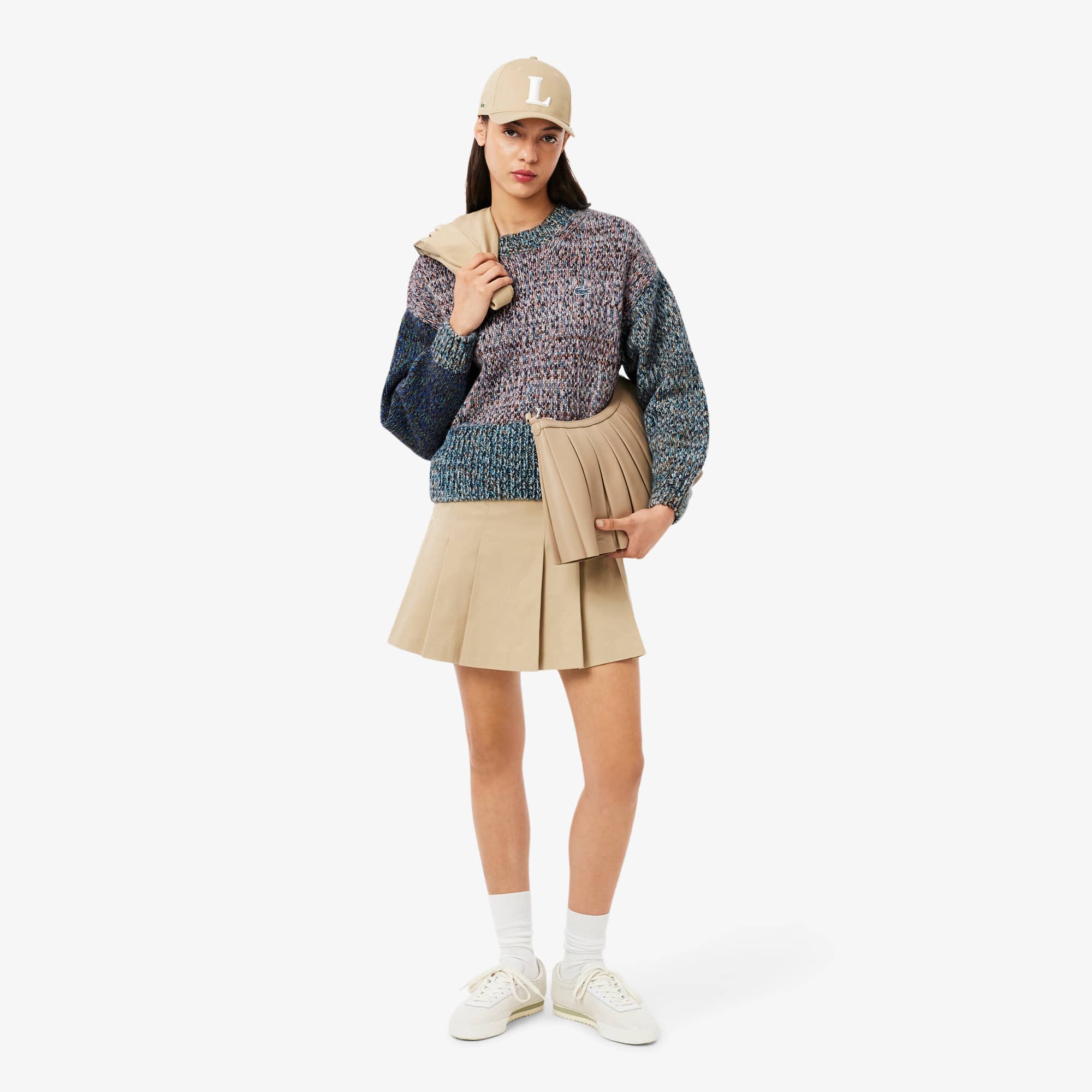 Women's High-Neck Wool Blend Cable Knit Sweater - White
