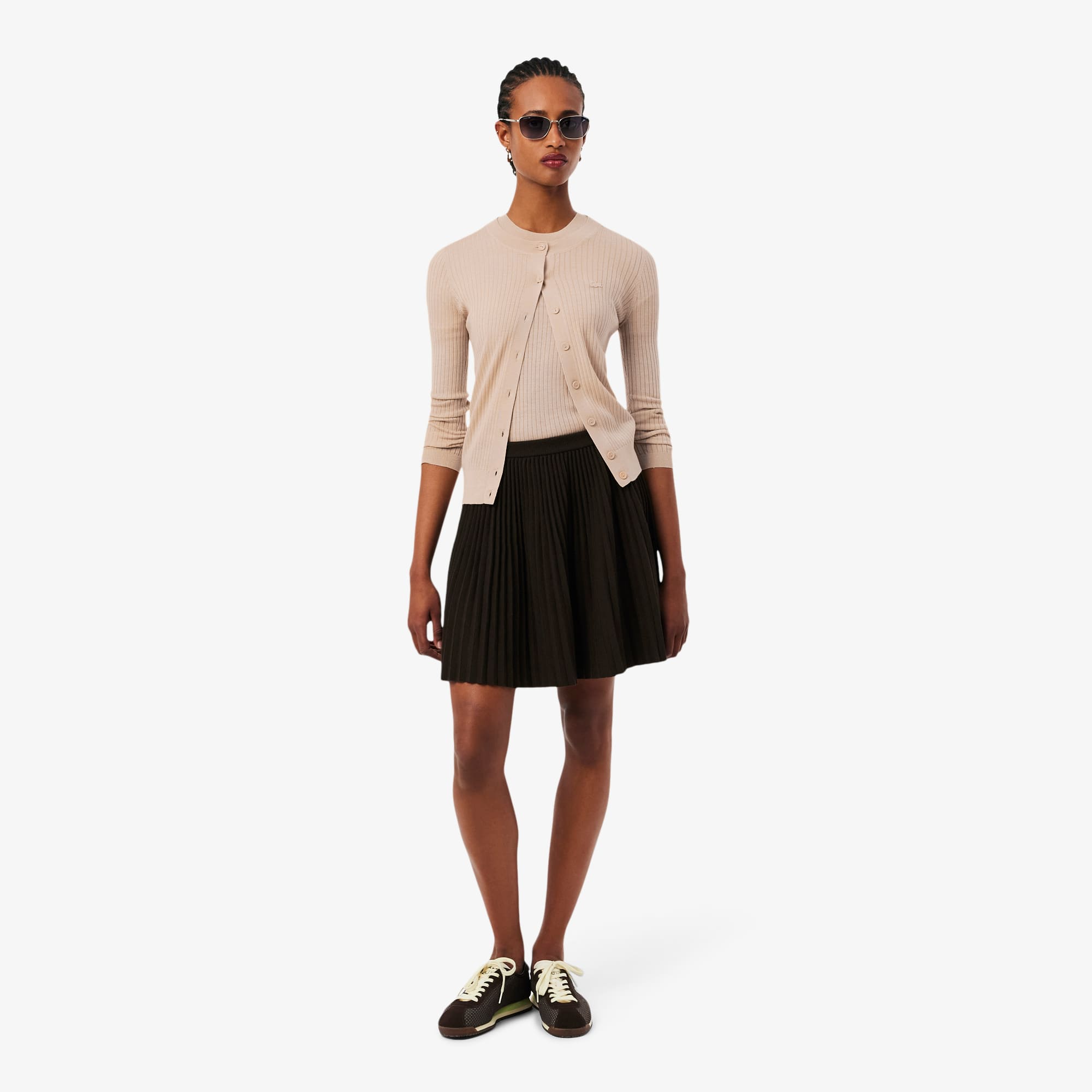 Women's Short Sleeve Merino Wool Rib Knit Sweater - Beige