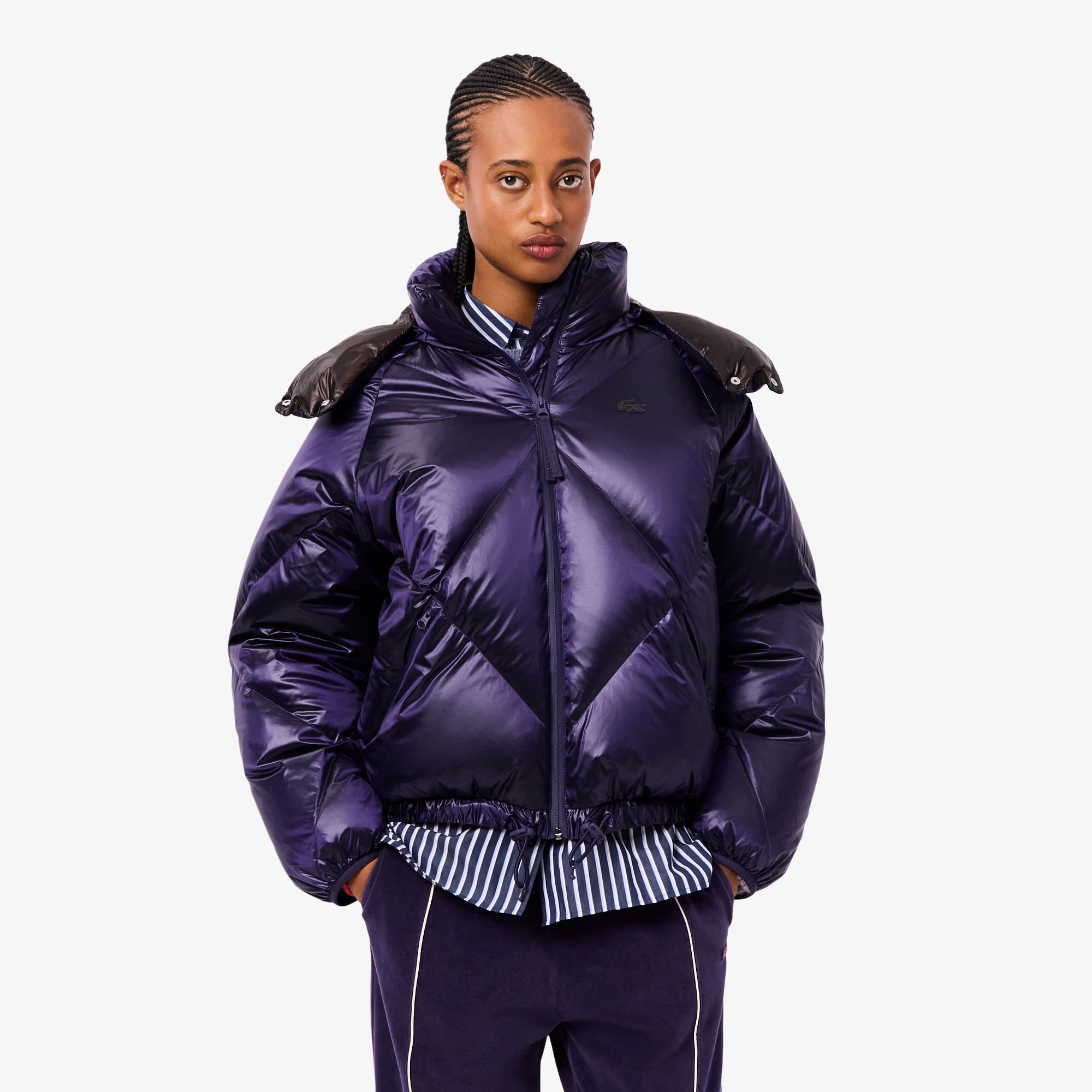 Women's Oversized Water-Repellent Down Jacket - Purple / Brown