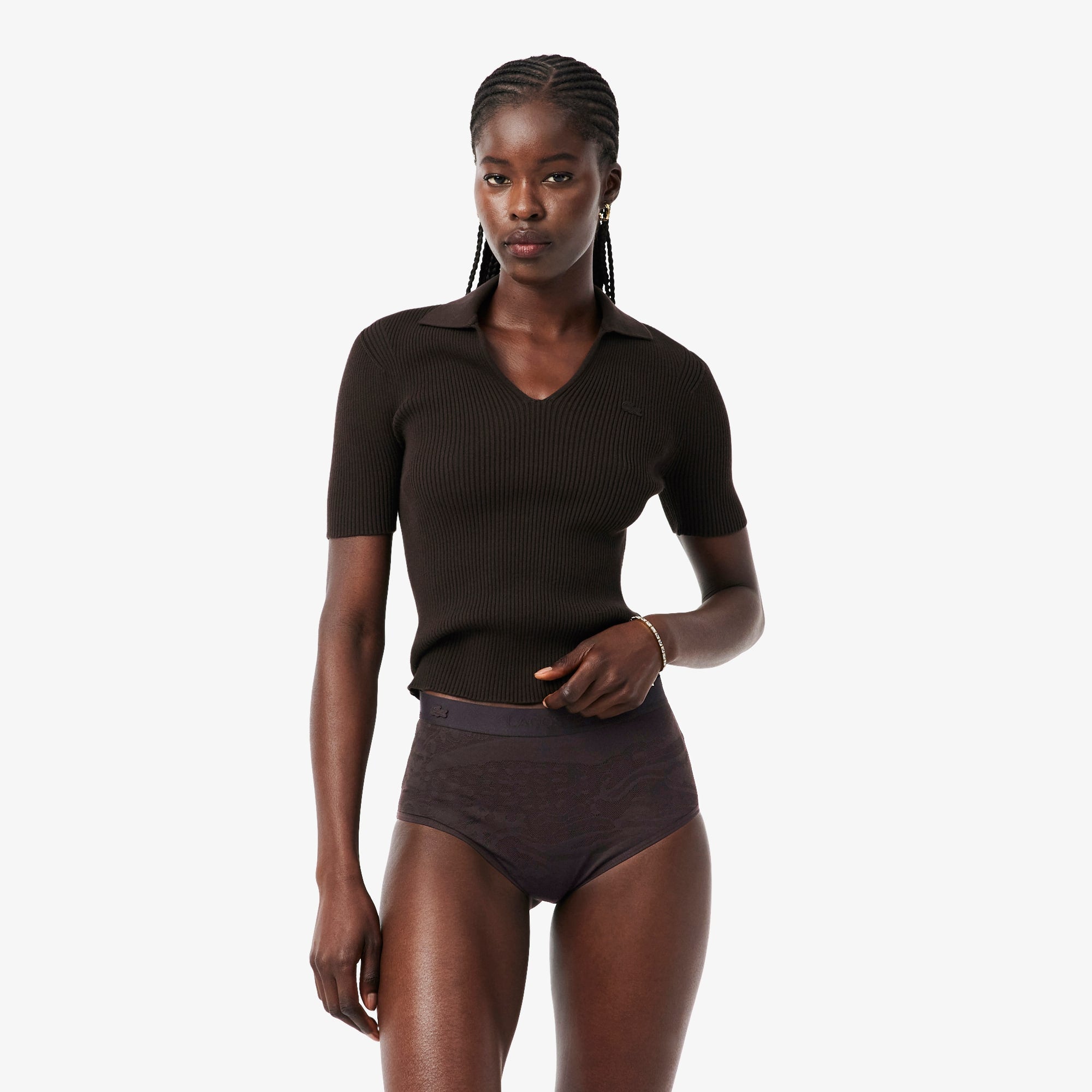 High Waist Mesh Briefs - Brown
