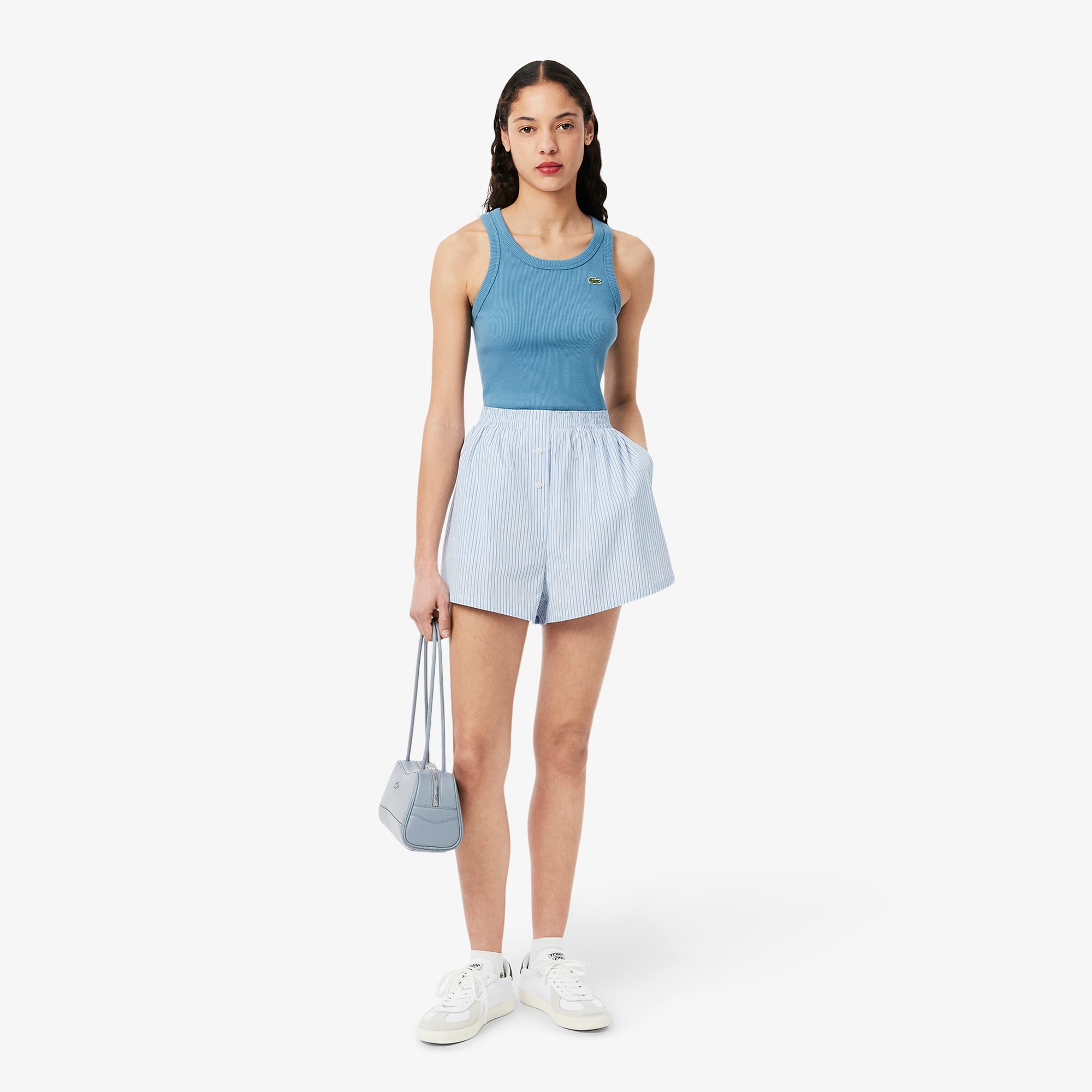 Women's Relaxed Fit Lightweight Striped Poplin Shorts - Blue / Light Blue / White