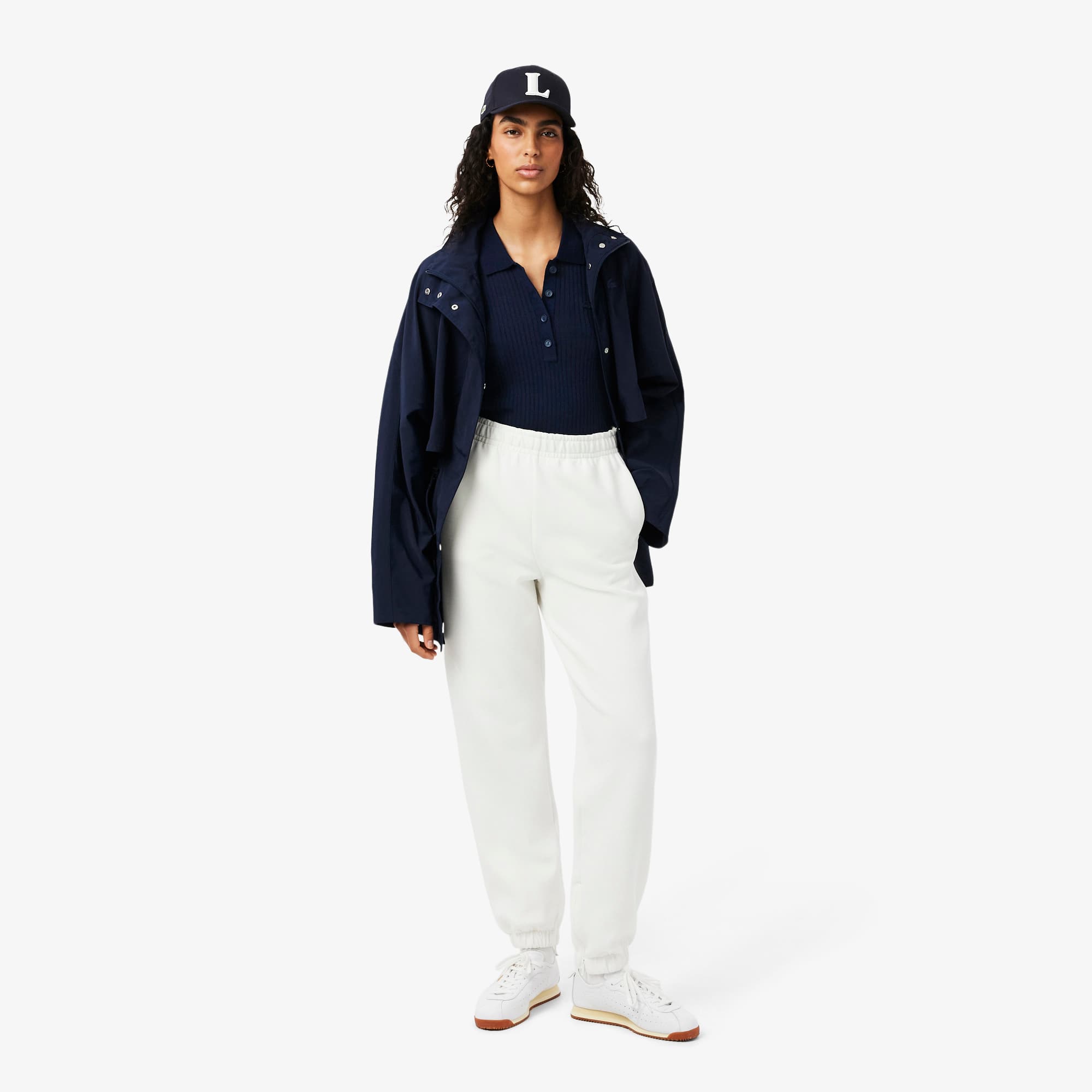 3D Rib Knit Polo Collar Merino Wool Sweater - Navy Blue