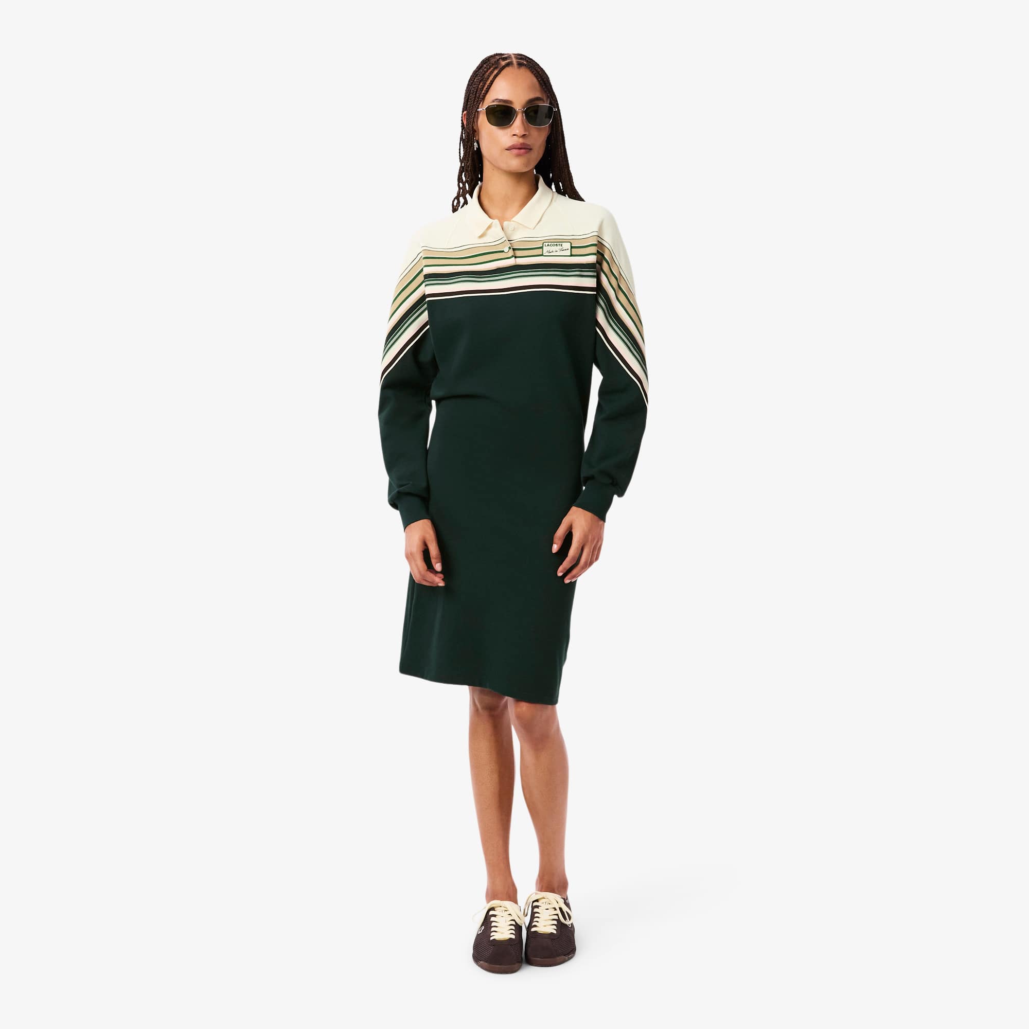 Women's Slim Fit Made In France Piqué Dress - Green / White