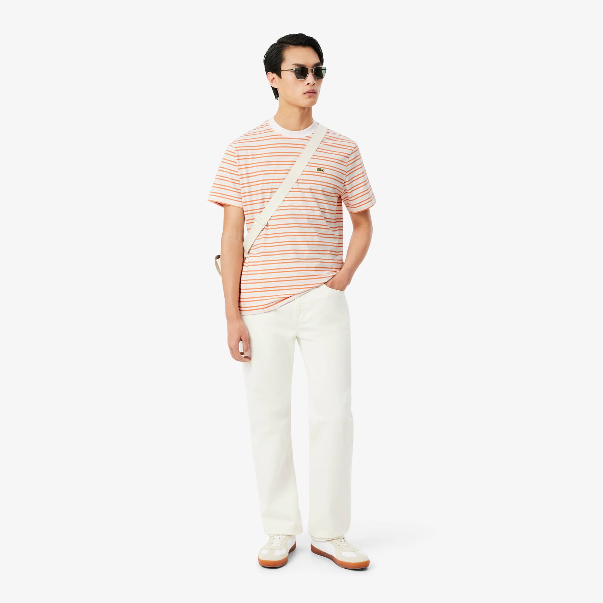 Striped Cotton T-Shirt - Orange / Blanc