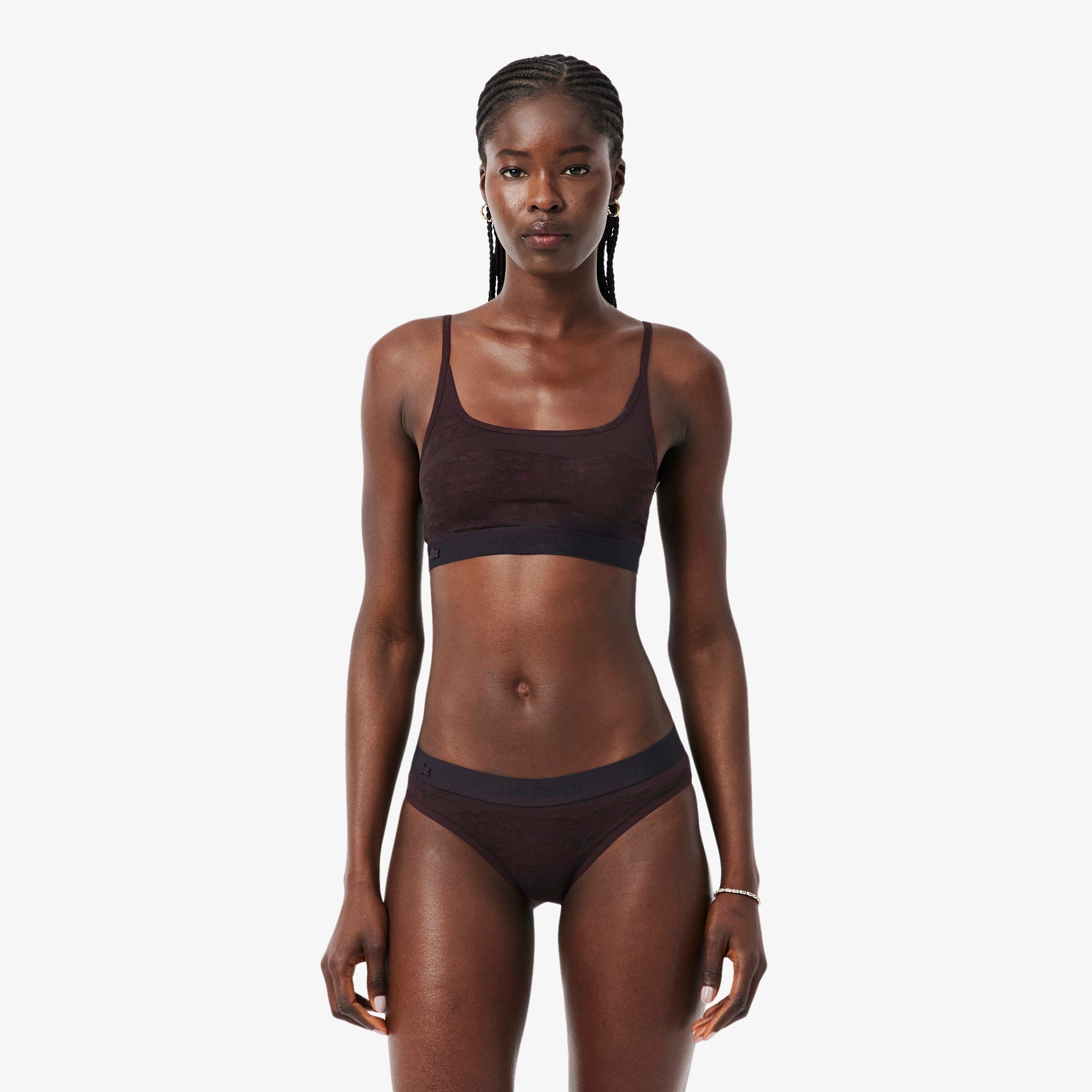 Crocodile Accent Mesh Bralette - Brown