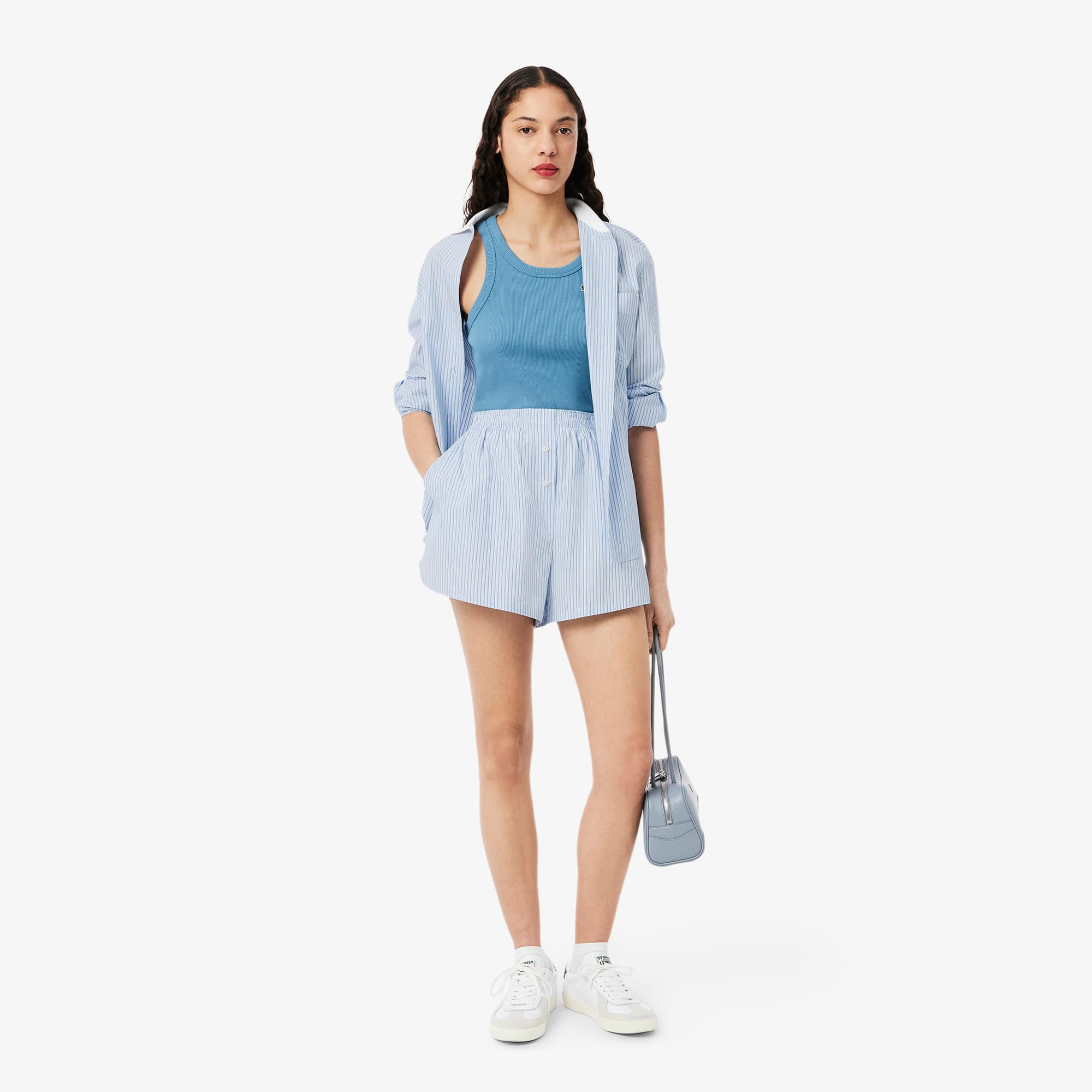 Women's Relaxed Fit Lightweight Striped Poplin Shorts - Blue / Light Blue / White