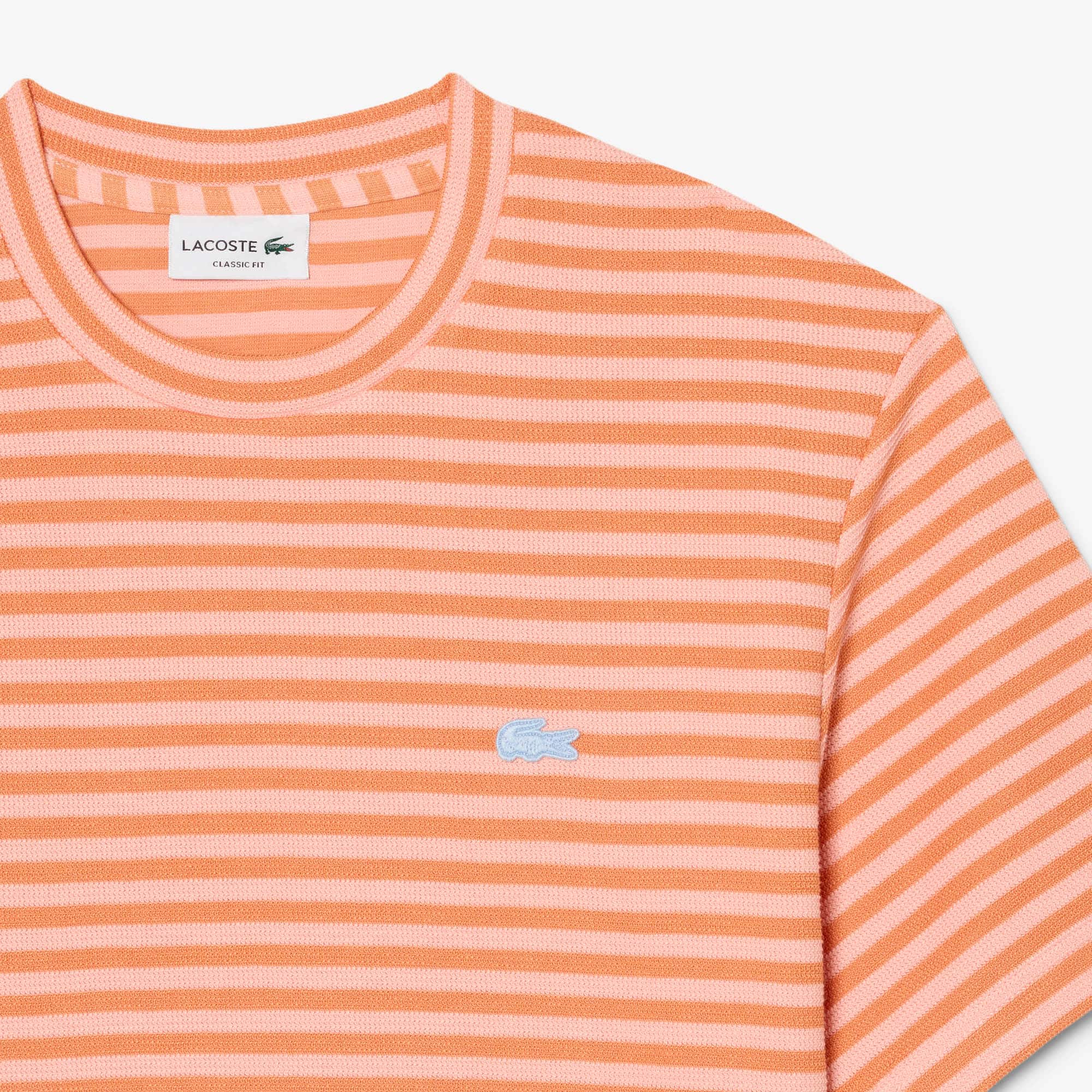 Textured Striped Cotton T-Shirt - Rose / Orange