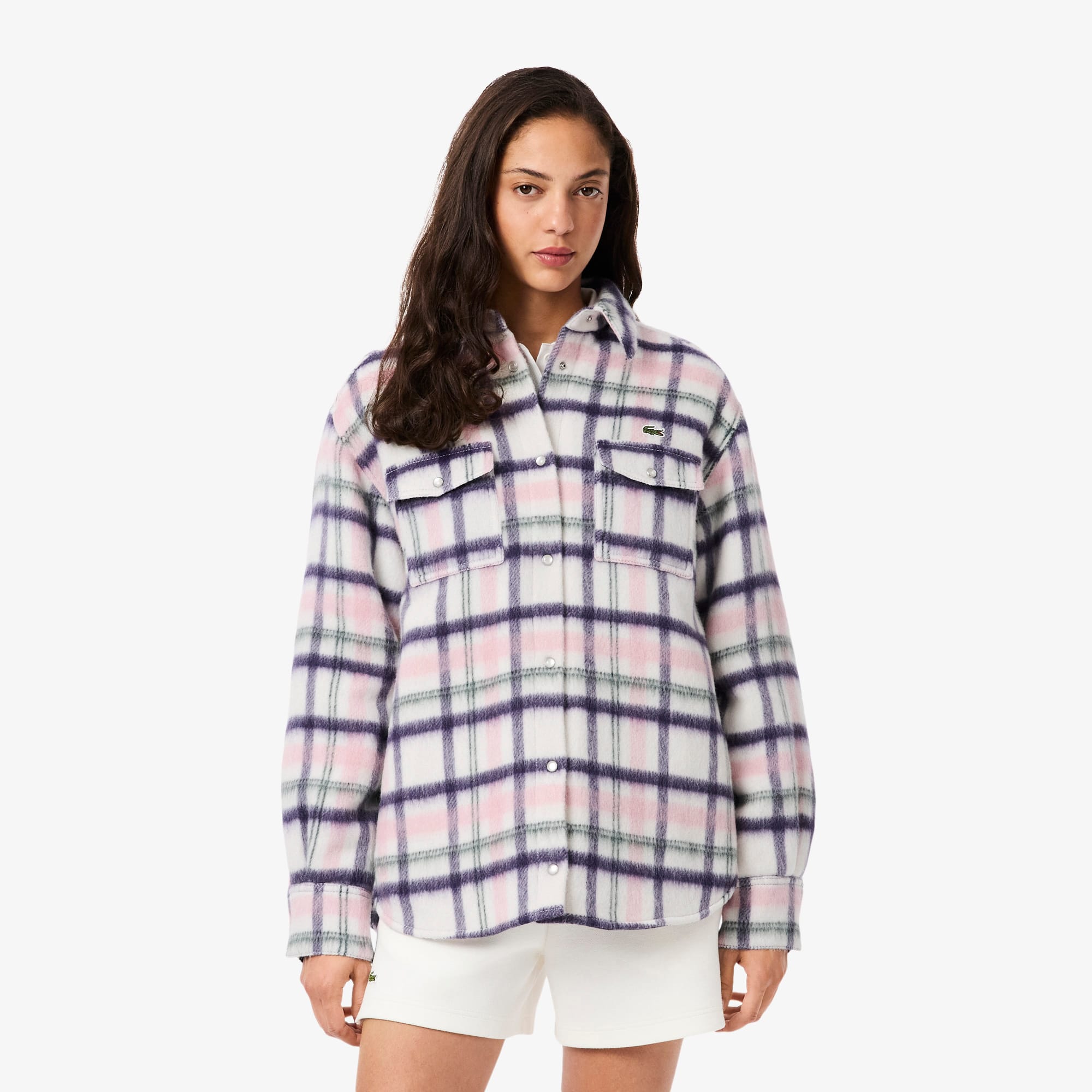 Women's Oversized Quilted Wool Overshirt - White / Purple / Light Pink / Green