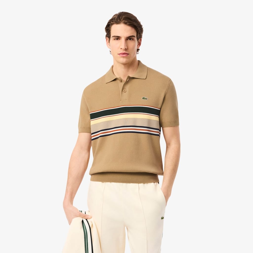 Men's Made In France Striped Polo Collar Sweater - Beige / White / Navy Blue / Yellow