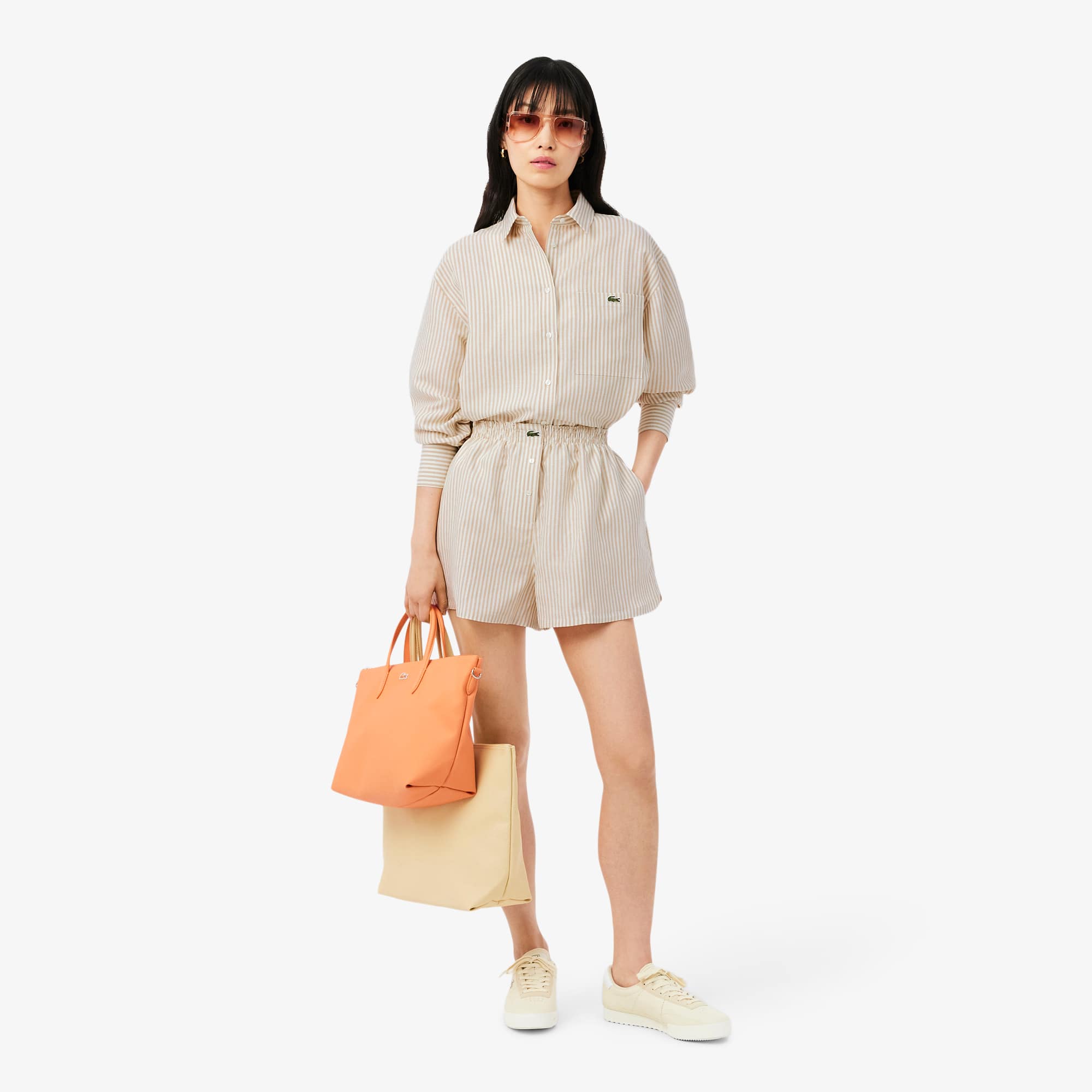 Oversized Linen Blend Shirt - Beige / Blanc